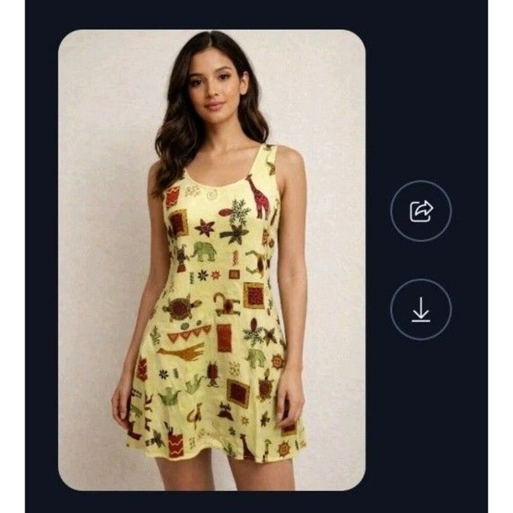 Vintage Connie Choi Mini Dress Size M Yellow Animals Sleeveless Tie